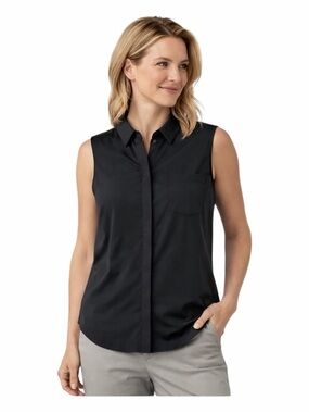 Athleta Urbanite II Sleeveless Tank Womens M Black Button Front Collared Blouse